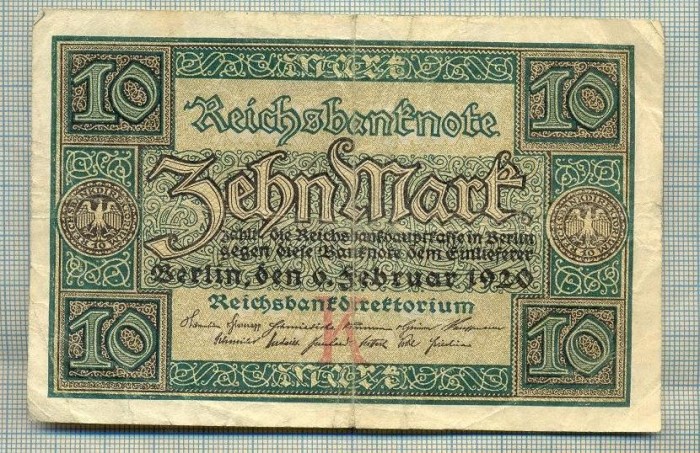 A 283 BANCNOTA-GERMANIA - 10 MARK- anul 1920 -SERIA 6592235-starea care se vede