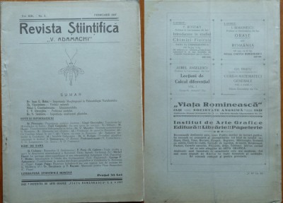 Revista Stiintifica V. Adamachi , Iasi , Februarie , 1927 foto