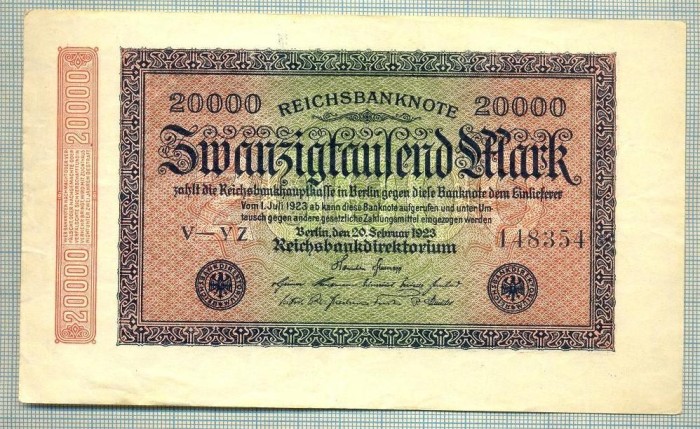 A 323 BANCNOTA-GERMANIA -20 000 MARK-anul 1923-SERIA 148354-starea care se vede