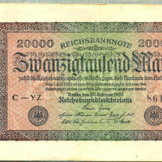 A 307 BANCNOTA-GERMANIA -20 000 MARK-anul 1923-SERIA 861496-starea care se vede