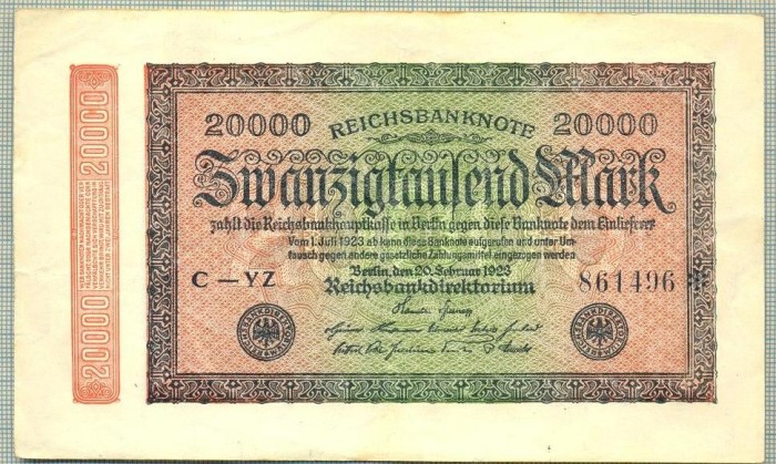 A 307 BANCNOTA-GERMANIA -20 000 MARK-anul 1923-SERIA 861496-starea care se vede