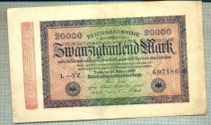 A 304 BANCNOTA-GERMANIA -20 000 MARK-anul 1923-SERIA 697186-starea care se vede