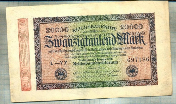 A 304 BANCNOTA-GERMANIA -20 000 MARK-anul 1923-SERIA 697186-starea care se vede