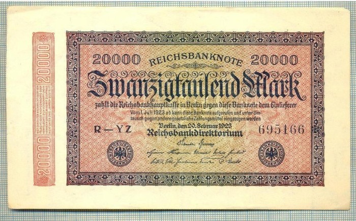 A 305 BANCNOTA-GERMANIA -20 000 MARK-anul 1923-SERIA 695166-starea care se vede