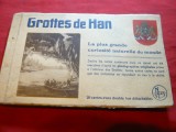 Carnet cu 20 Ilustrate Grottes de Han Belgia , interbelica -Speologie, Necirculata, Printata