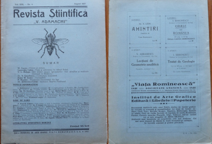 Revista Stiintifica V. Adamachi , Iasi , August , 1927 , Regele Ferdinand