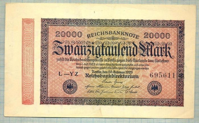 A 328 BANCNOTA-GERMANIA -20 000 MARK-anul 1923-SERIA 695611-starea care se vede