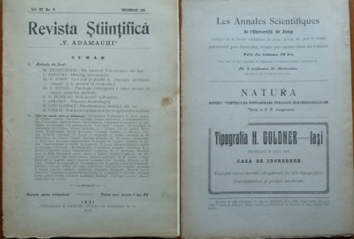 Revista Stiintifica V. Adamachi , Iasi , Noiemb. , 1911 , Istoricul Univ. Iasi foto