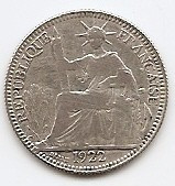 Idochina Franceza 10 Centimes 1922 - Argint 2.70 g/680, TJ3 , 19 mm, KM-16.1 foto