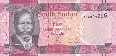Bancnota Sudanul de Sud 5 Pounds (2011) - P6 UNC foto