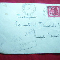 Plic circulat Recomandat de la Odobesti la Focsani,cu val.mare 1,75 lei rosu