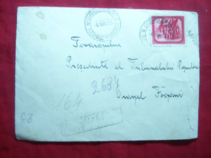 Plic circulat Recomandat de la Odobesti la Focsani,cu val.mare 1,75 lei rosu