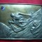 Placheta - Concurs SKI in Moldova metal argintat , 13,5x10,5 cm Emblema Cap Bour