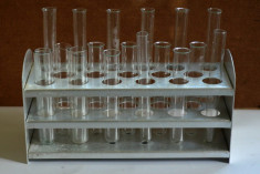Sticlarie laborator, suport / stativ aluminiu cu eprubete foto