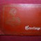 Felicitare veche China ,pictata manual pe matase -Pasare ,dim.=7x13cm