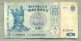 A 370 BANCNOTA- REP. MOLDOVA- 5 LEI -ANUL 2005-SERIA 708966-starea care se vede, Europa