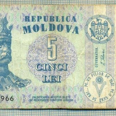 A 370 BANCNOTA- REP. MOLDOVA- 5 LEI -ANUL 2005-SERIA 708966-starea care se vede