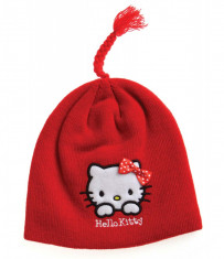 Caciula din tricot Hello Kitty rosie foto