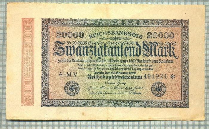 A 358 BANCNOTA-GERMANIA -20 000 MARK-anul 1923-SERIA 491924-starea care se vede