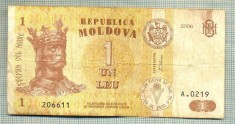 A 366 BANCNOTA- REP. MOLDOVA-1 LEU -ANUL 2006-SERIA 206611-starea care se vede