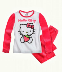Pijama din velur Hello Kitty alb/rosu deschis foto