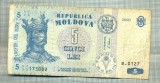 A 369 BANCNOTA- REP. MOLDOVA- 5 LEI -ANUL 2009-SERIA 173082-starea care se vede