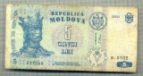 A 428 BANCNOTA- R. MOLDOVA - 5 LEI -ANUL 2009-SERIA 237246-starea care se vede