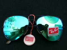 OCHELARI DE SOARE RAY BAN AVIATOR 3025 LENTILA STICLA MIRROR GREEN-RAMA NEAGRA ! foto