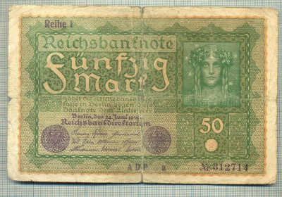 A 469 BANCNOTA-GERMANIA -50 MARK -ANUL 1919-SERIA 312714 -starea care se vede foto