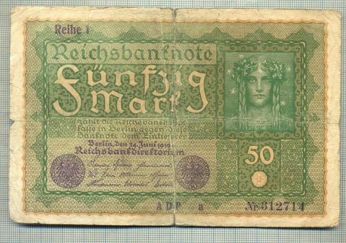 A 469 BANCNOTA-GERMANIA -50 MARK -ANUL 1919-SERIA 312714 -starea care se vede