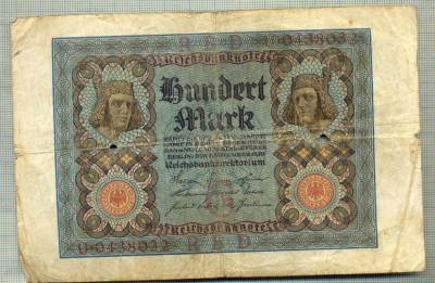 A 475 BANCNOTA-GERMANIA -100 MARK -ANUL 1920-SERIA 0438032 -starea care se vede foto