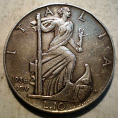 F.657 ITALIA VITTORIO EMANUELE III 10 LIRE 1936 ARGINT 10g foto