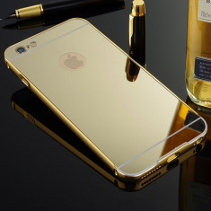 Bumper iPhone 5 5S Aluminiu + Capac Mirror Gold foto