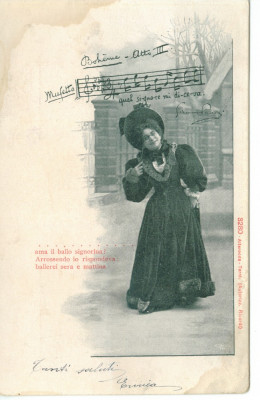 OPERA BOEMA MUZICA GIACOMO PUCCINI CARTE POSTALA 1903 CIRCULATA foto