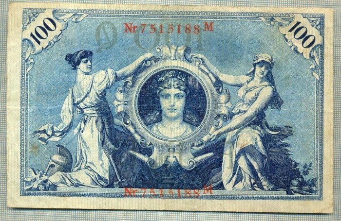 A 492 BANCNOTA-GERMANIA -100 MARK -ANUL 1908-SERIA 7515188 -starea care se vede