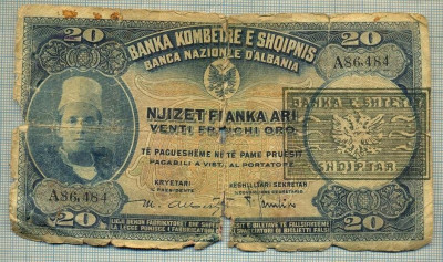 A 465 BANCNOTA-ALBANIA -20 FRANKA ARI-ANUL(1926)-SERIA 86484-starea care se vede foto