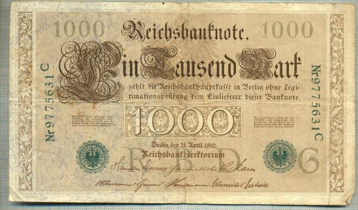 A 455 BANCNOTA-GERMANIA -1000 MARK -ANUL 1910 -SERIA 9775631-starea care se vede