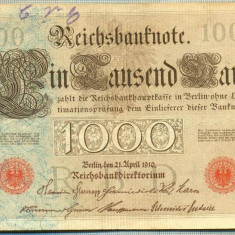 A 458 BANCNOTA-GERMANIA -1000 MARK -ANUL 1910 -SERIA 8899874-starea care se vede