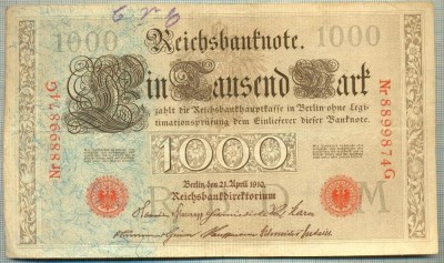 A 458 BANCNOTA-GERMANIA -1000 MARK -ANUL 1910 -SERIA 8899874-starea care se vede foto