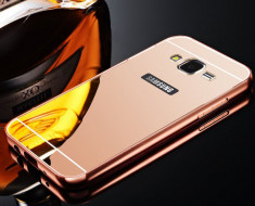 Bumper Samsung Galaxy J5 J500 Aluminiu + Capac Mirror Rose Gold foto