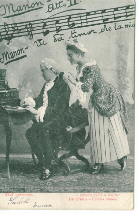 OPERA MANON MUZICA JULES MASSENET CARTE POSTALA 1903 CIRCULATA