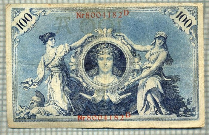 A 486 BANCNOTA-GERMANIA -100 MARK -ANUL 1908-SERIA 8004182 -starea care se vede