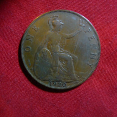 Moneda 1 pence 1920 bronz , George IV Marea Britanie , cal.F.Buna