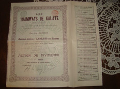 ACTIUNE DIVIDENDE TRAMVAIE GALATI 22 DECEMBRIE 1899 foto