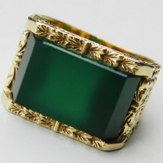 inel antic aur 14k piatra superba jade unisex foto