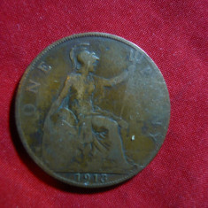Moneda 1 pence 1913 bronz , George IV Marea Britanie , cal.Buna