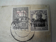 Ocupatia germana in Romania 1918 timbru ajutor 5 bani ,supratipar MViR foto