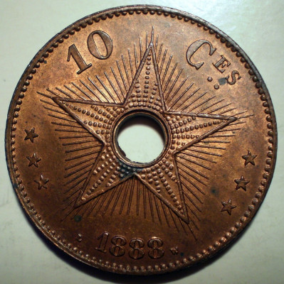 E.250 CONGO COLONIE BELGIANA LEOPOLD II 10 CENTIMES 1888 AUNC foto