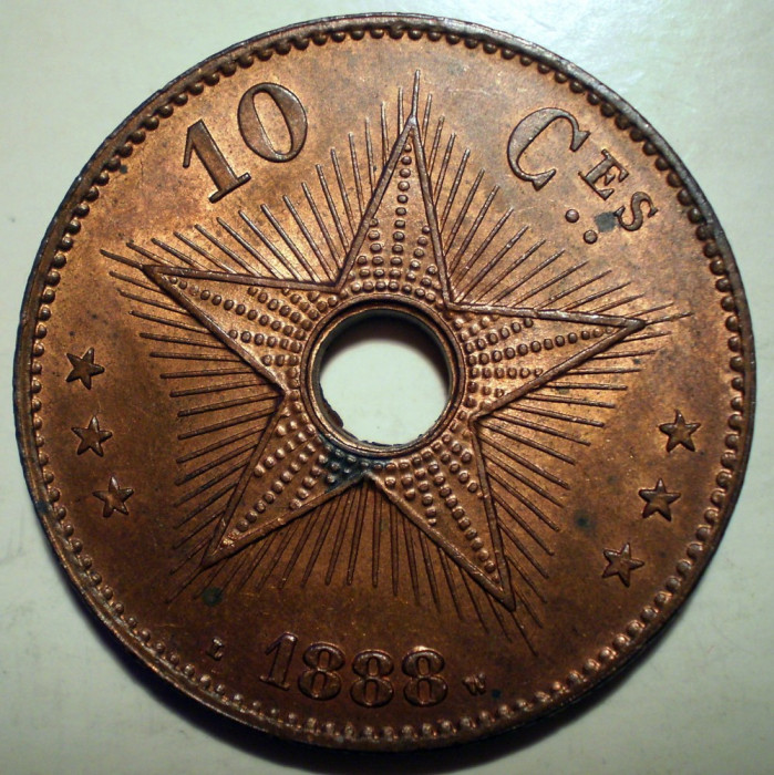 E.250 CONGO COLONIE BELGIANA LEOPOLD II 10 CENTIMES 1888 AUNC