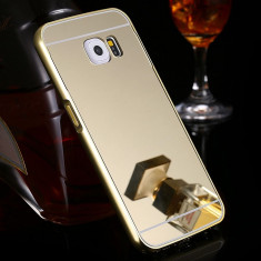 Bumper Aluminiu Samsung Galaxy S6 G920F + Capac Mirror Gold foto